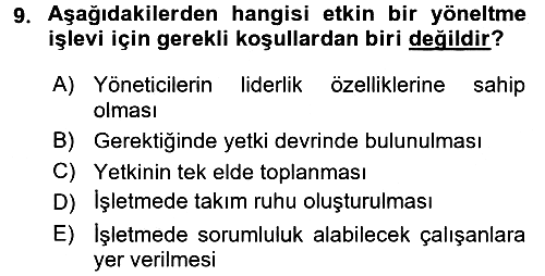 Küçük İşletme Yönetimi 2015-2016 Dönem Sonu Sınavı - 9. soru