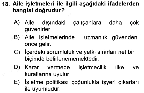 Küçük İşletme Yönetimi 2017-2018 Dönem Sonu Sınavı - 18. soru