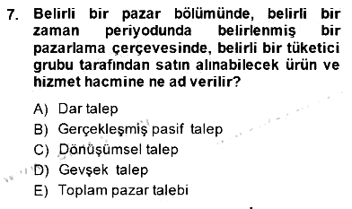 Pazarlama İlkeleri 2014-2015 Ara Sınav - 7. soru