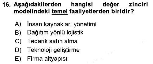 Pazarlama İlkeleri 2018-2019 Dönem Sonu Sınavı - 16. soru