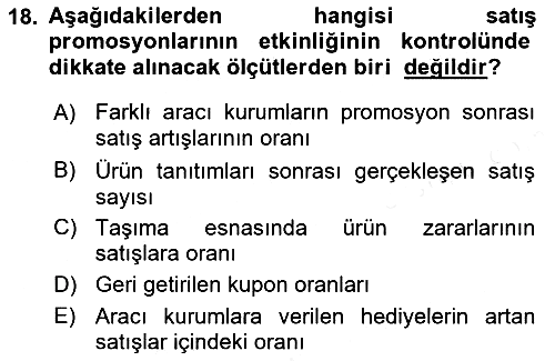 Pazarlama İlkeleri 2018-2019 Dönem Sonu Sınavı - 18. soru