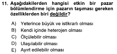 Pazarlama İlkeleri 2021-2022 Dönem Sonu Sınavı - 11. soru