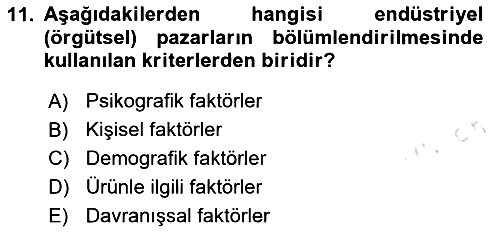 Pazarlama İlkeleri 2024-2025 Dönem Sonu Sınavı - 11. soru