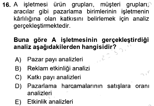 Pazarlama İlkeleri 2024-2025 Dönem Sonu Sınavı - 16. soru