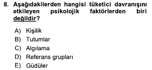 Pazarlama İlkeleri 2020-2021 Yaz Okulu Sınavı - 8. soru