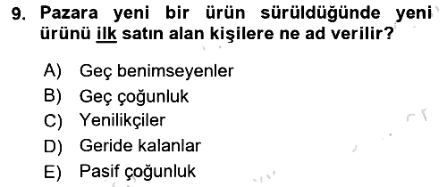 Pazarlama İlkeleri 2022-2023 Yaz Okulu Sınavı - 9. soru