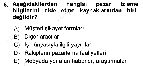 Pazarlama İlkeleri 2023-2024 Yaz Okulu Sınavı - 6. soru