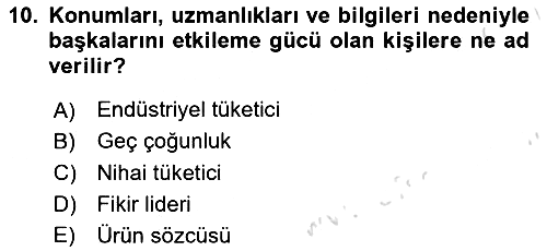 Pazarlama İlkeleri 2023-2024 Yaz Okulu Sınavı - 10. soru