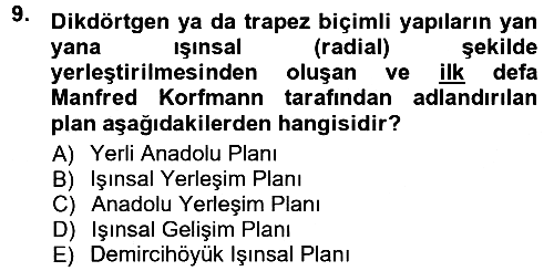 Anadolu Arkeolojisi 2012-2013 Ara Sınav - 9. soru