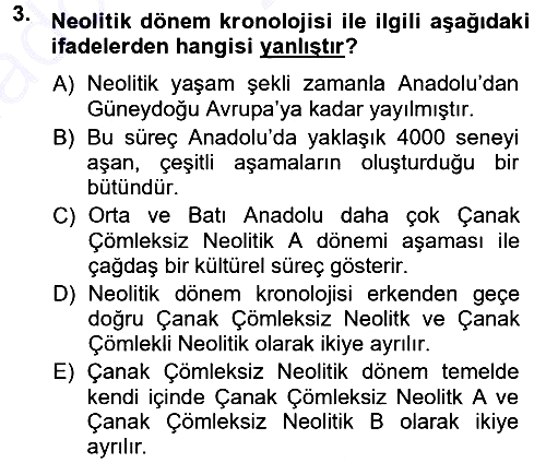 Anadolu Arkeolojisi 2013-2014 Ara Sınav - 3. soru