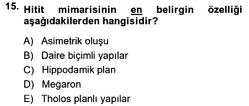 Anadolu Arkeolojisi 2013-2014 Ara Sınav - 15. soru