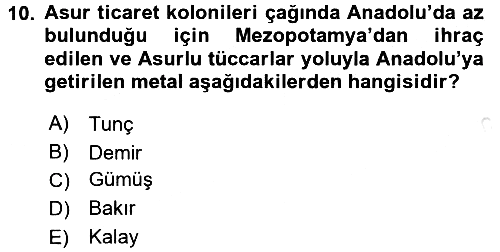 Anadolu Arkeolojisi 2016-2017 Ara Sınav - 10. soru