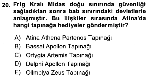 Anadolu Arkeolojisi 2024-2025 Ara Sınav - 20. soru
