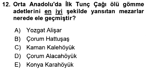 Anadolu Arkeolojisi 2025-2026 Ara Sınav - 12. soru