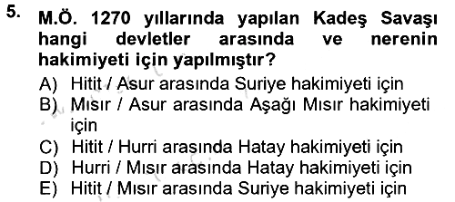 Anadolu Arkeolojisi 2014-2015 Tek Ders Sınavı - 5. soru