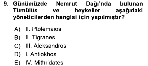 Anadolu Arkeolojisi 2015-2016 Tek Ders Sınavı - 9. soru
