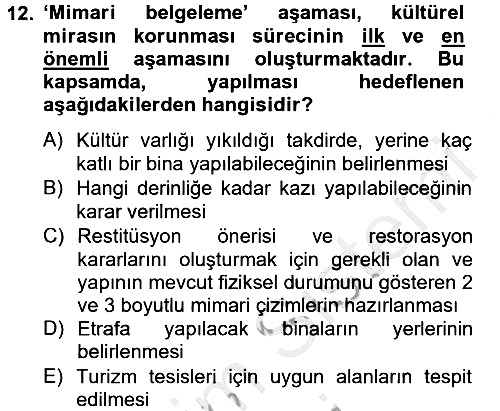 Arkeolojik Alan Yönetimi 2014-2015 Dönem Sonu Sınavı - 12. soru