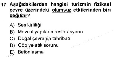 Genel Turizm Bilgisi 2014-2015 Dönem Sonu Sınavı - 17. soru