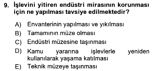 Kültürel Miras Yönetimi 2016-2017 Dönem Sonu Sınavı - 9. soru