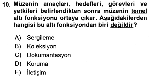 Müzecilik ve Sergileme 2016-2017 Dönem Sonu Sınavı - 10. soru