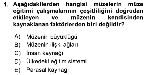 Müzecilik ve Sergileme 2024-2025 Dönem Sonu Sınavı - 1. soru