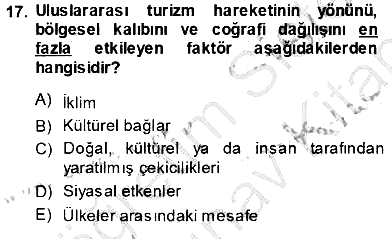 Turizm Coğrafyası 2013-2014 Ara Sınav - 17. soru