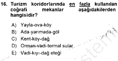 Turizm Coğrafyası 2015-2016 Ara Sınav - 16. soru