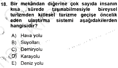 Turizm Coğrafyası 2015-2016 Ara Sınav - 18. soru