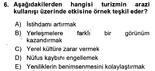 Turizm Coğrafyası 2021-2022 Ara Sınav - 6. soru