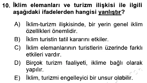 Turizm Coğrafyası 2021-2022 Ara Sınav - 10. soru