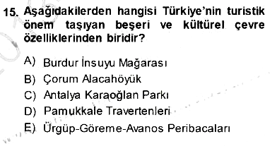 Turizm Coğrafyası 2013-2014 Dönem Sonu Sınavı - 15. soru