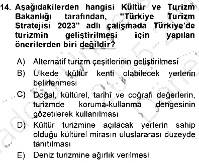 Turizm Coğrafyası 2015-2016 Dönem Sonu Sınavı - 14. soru