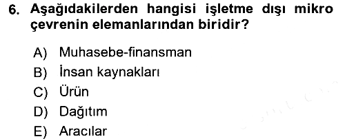 Turizm Pazarlaması 2017-2018 3 Ders Sınavı - 6. soru