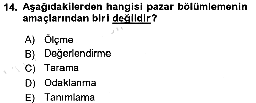 Turizm Pazarlaması 2018-2019 3 Ders Sınavı - 14. soru