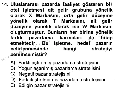 Turizm Pazarlaması 2012-2013 Ara Sınav - 14. soru