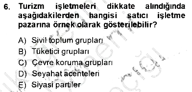 Turizm Pazarlaması 2014-2015 Ara Sınav - 6. soru