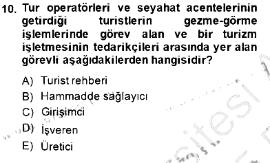 Turizm Pazarlaması 2014-2015 Ara Sınav - 10. soru