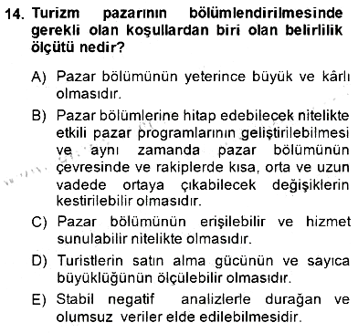 Turizm Pazarlaması 2014-2015 Ara Sınav - 14. soru