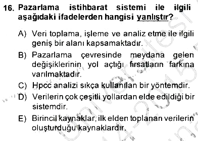 Turizm Pazarlaması 2014-2015 Ara Sınav - 16. soru