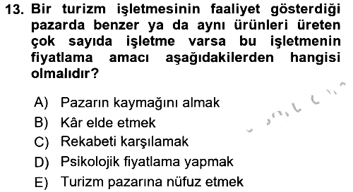 Turizm Pazarlaması 2016-2017 Ara Sınav - 13. soru