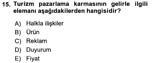 Turizm Pazarlaması 2016-2017 Ara Sınav - 15. soru