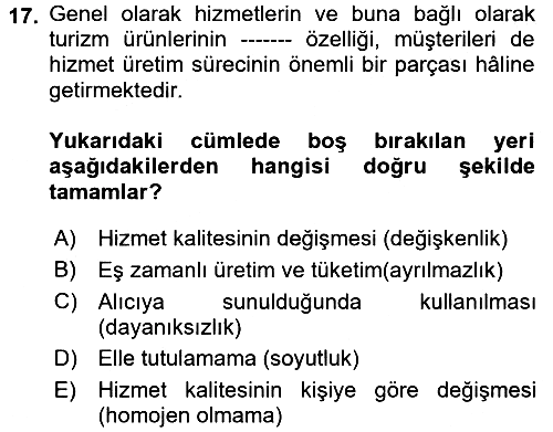 Turizm Pazarlaması 2017-2018 Ara Sınav - 17. soru