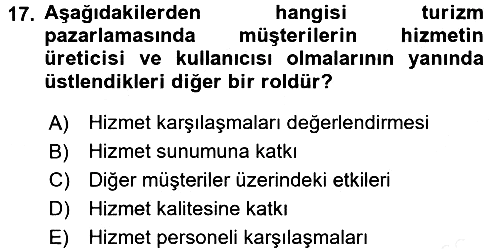 Turizm Pazarlaması 2018-2019 Ara Sınav - 17. soru