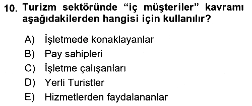 Turizm Pazarlaması 2021-2022 Ara Sınav - 10. soru