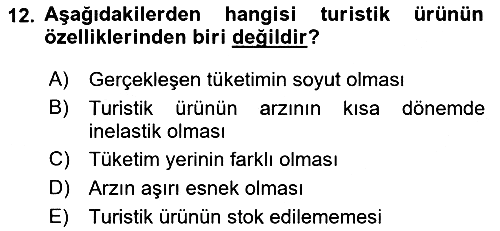 Turizm Pazarlaması 2021-2022 Ara Sınav - 12. soru