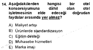 Turizm Pazarlaması 2014-2015 Dönem Sonu Sınavı - 14. soru
