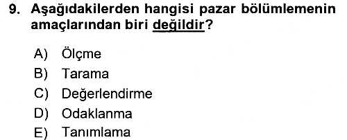 Turizm Pazarlaması 2016-2017 Dönem Sonu Sınavı - 9. soru