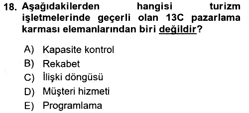 Turizm Pazarlaması 2017-2018 Dönem Sonu Sınavı - 18. soru