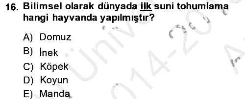 Doğum Bilgisi ve Suni Tohumlama 2014-2015 Ara Sınav - 16. soru