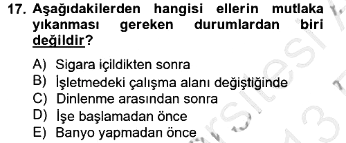 Hijyen ve Sanitasyon 2012-2013 Ara Sınav - 17. soru